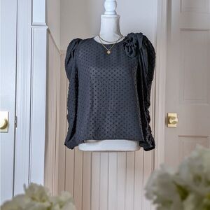 H&M Black Textured Bow Shoulder Long Sleeve Top Size S